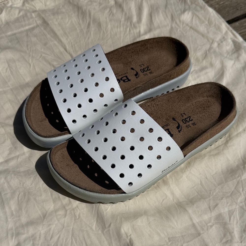 Birkenstock White Perforated Slide Loafers - Picture 3 of 4